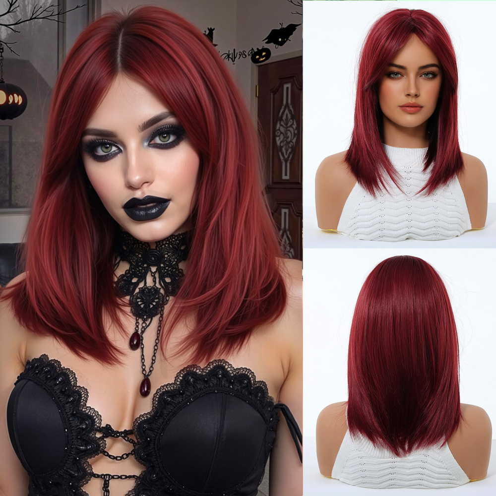 Synthetic Long Wavy Wigs with Bangs for Women Cosplay Wigs Natural High Temperature Fiber Wigs