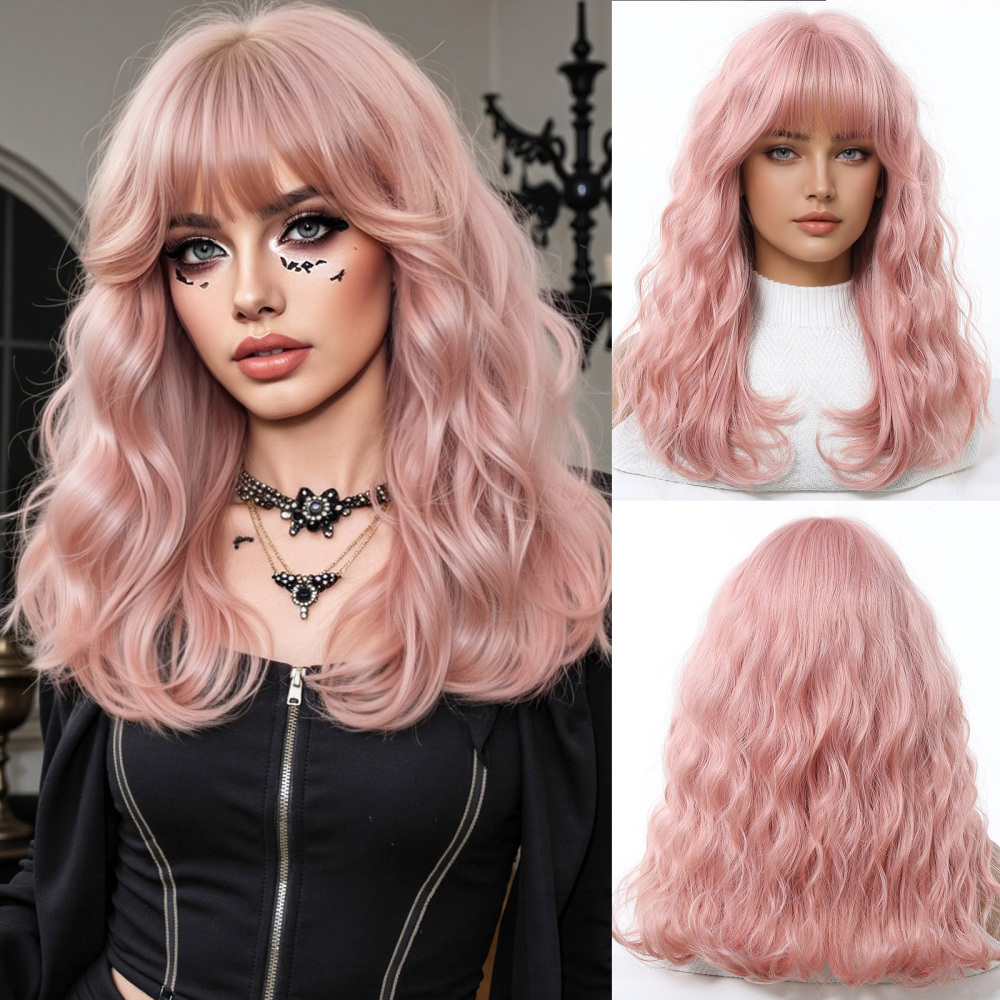 Halloween Synthetic Long Wavy Wigs with Bangs for Women Cosplay Party Wig Natural High Temperature Fiber Wigs