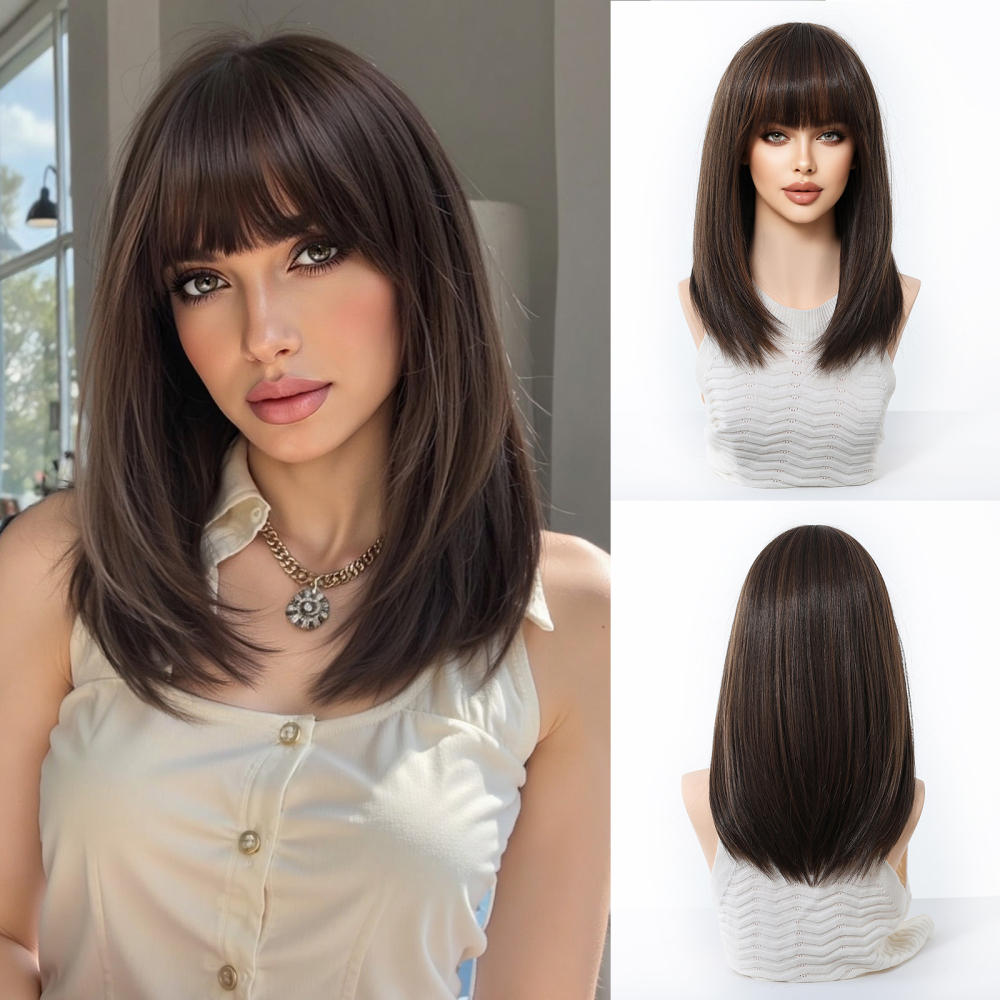 Shor wave Synthetic Natural  Wig with Bangs for Women Party Daily Cosplay Use Heat Resistant Fiber Wigs