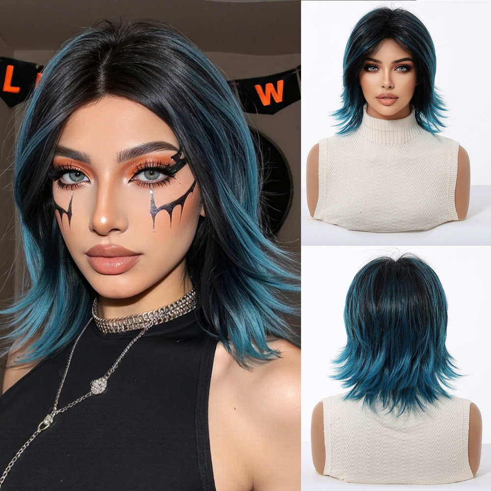 Halloween Synthetic Long Wavy Wigs with Bangs for Women Cosplay Party Wig Natural High Temperature Fiber Wigs