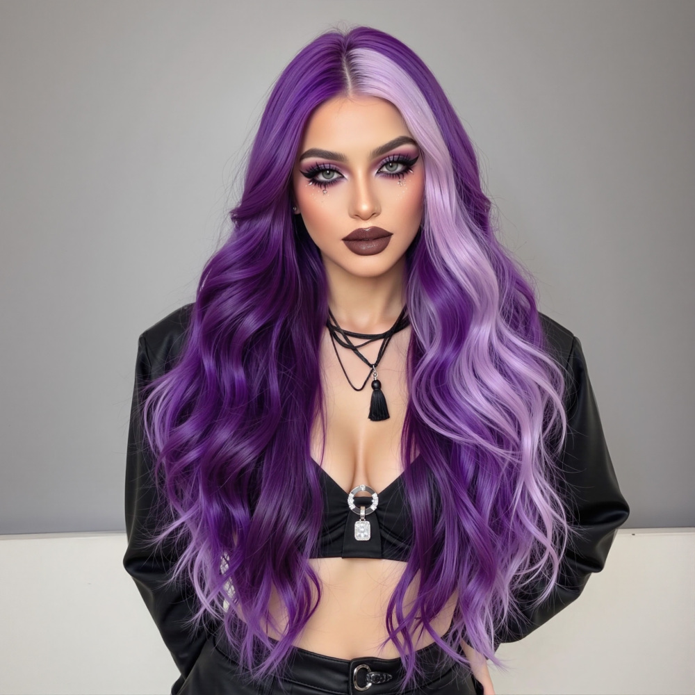 Halloween Synthetic Long Wavy Wigs with Bangs for Women Cosplay Party Wig Natural High Temperature Fiber Wigs