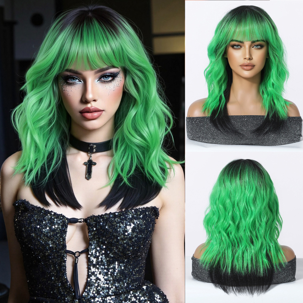 Halloween Synthetic Long Wavy Wigs with Bangs for Women Cosplay Party Wig Natural High Temperature Fiber Wigs