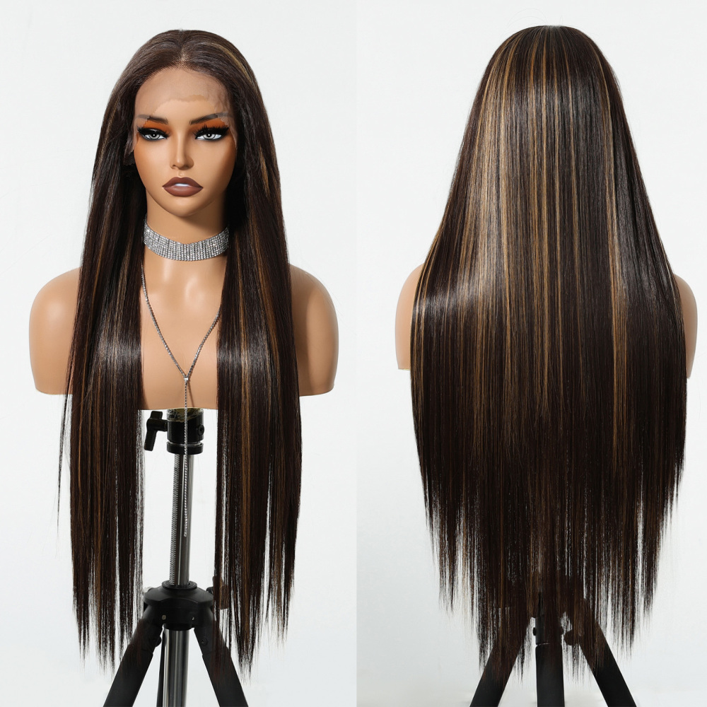 13*6 Lace Front Synthetic Wigs for Women Mixed Brown Synthetic Natural Wig Long Straight Lace Front Wigs