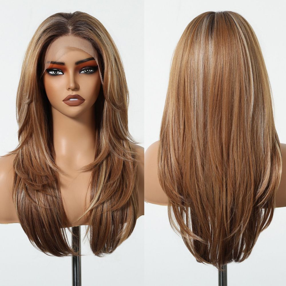 13*6 Lace Front Synthetic Wigs for Women Mixed Brown Synthetic Natural Wig Long Straight Lace Front Wigs