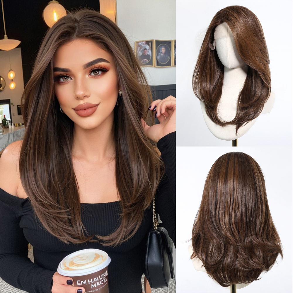 13*6 Lace Front Synthetic Wigs for Women Mixed Brown Synthetic Natural Wig Long Straight Lace Front Wigs