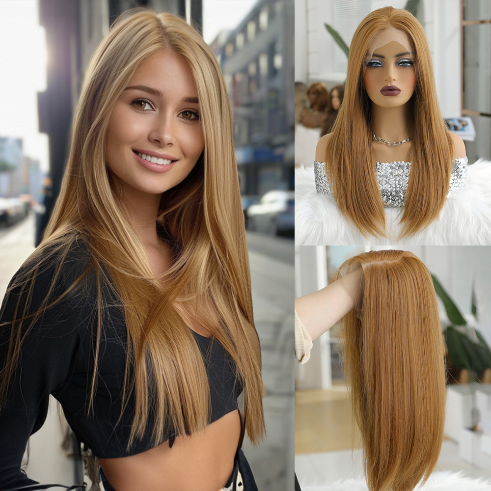 13*6 Lace Front Synthetic Wigs for Women Mixed Brown Synthetic Natural Wig Long Straight Lace Front Wigs