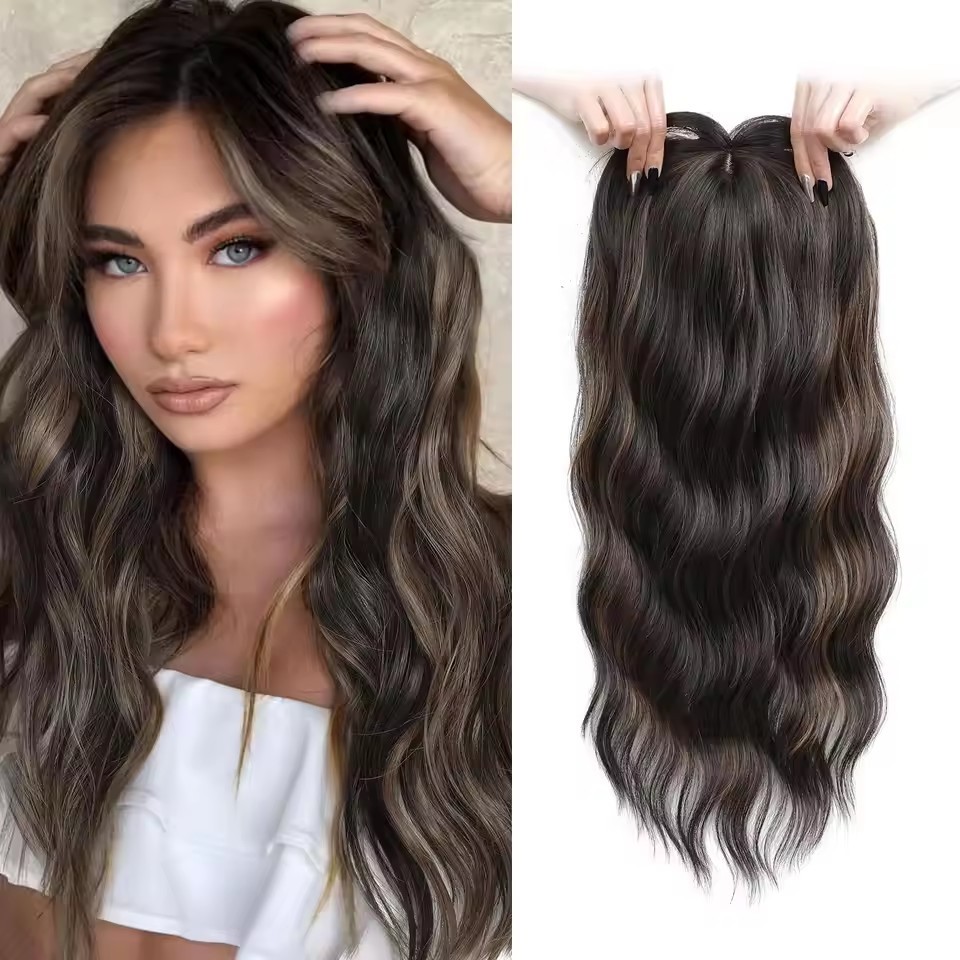 22 inch Hair Toppers Synthetic Hair Pieces Synthetic Long Wavy Topper for Women with Thinning Hair Clip In hair extensions