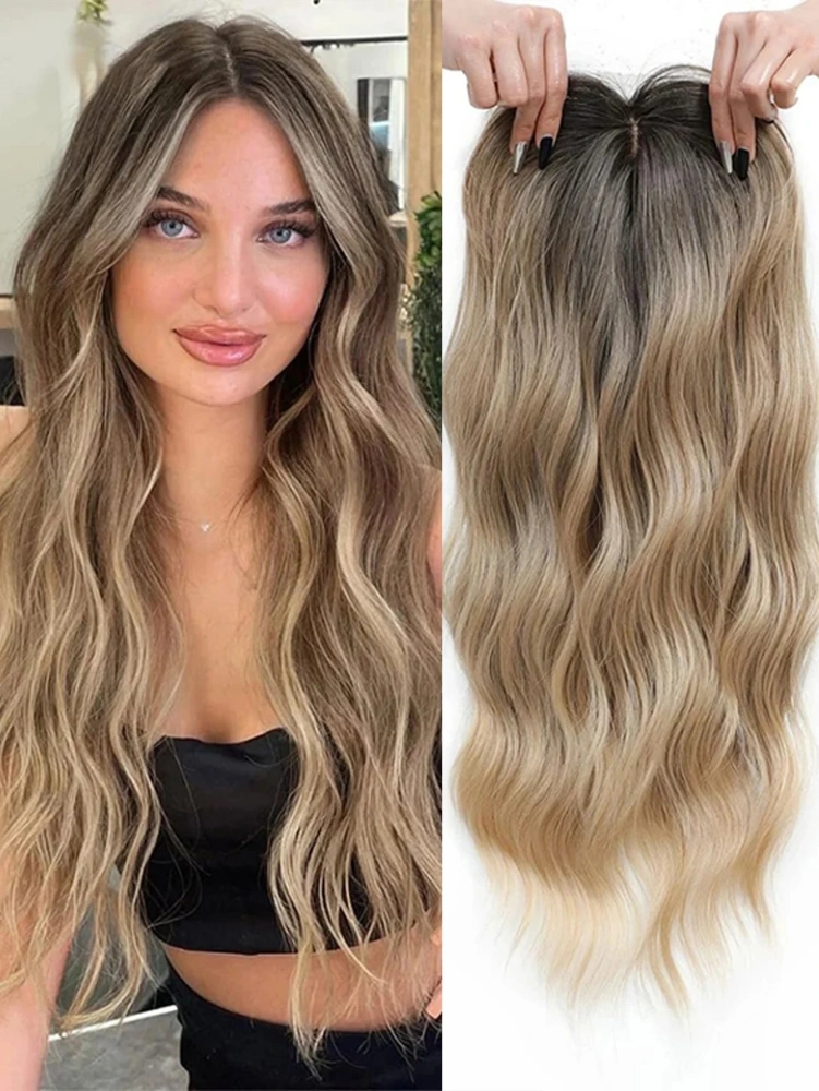 22 inch Hair Toppers Synthetic Hair Pieces Synthetic Long Wavy Topper for Women with Thinning Hair Clip In hair extensions