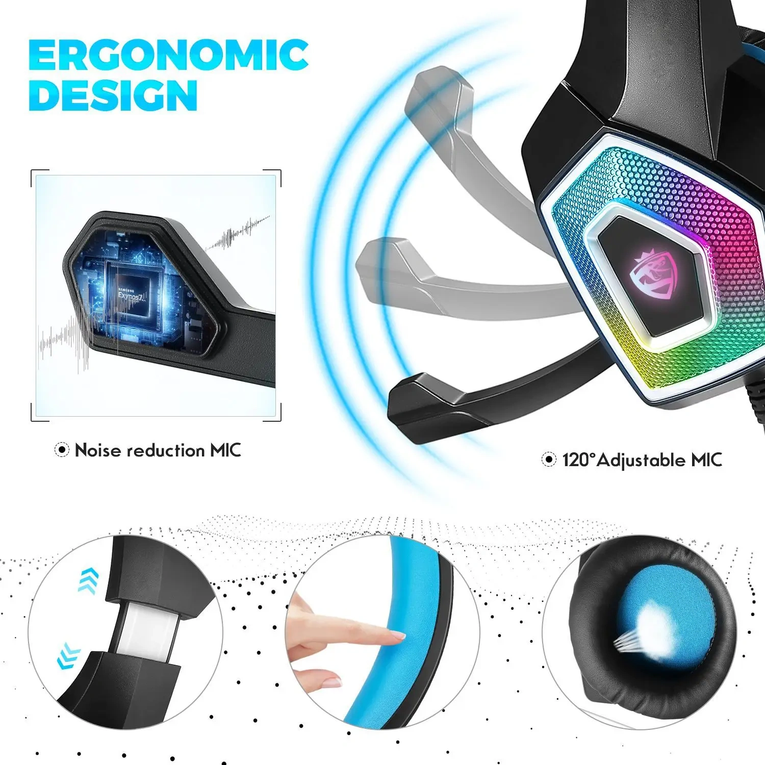 Cross-border V1 Headset Game Headset RGB Colorful Wired Headset Subwoofer Headset PS4 E-sports Eat Chicken