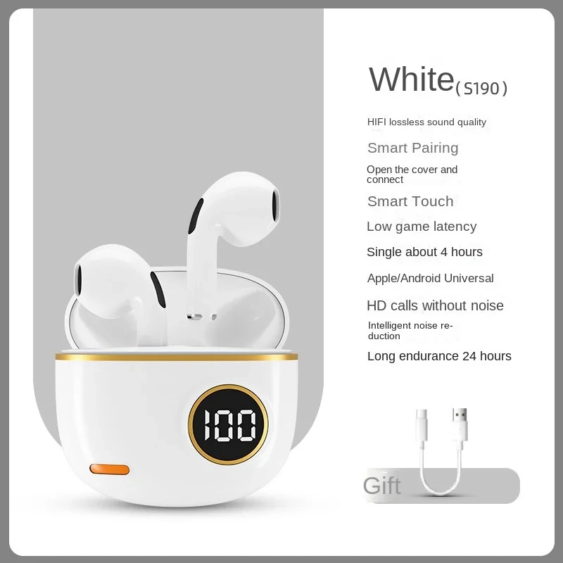 S190 Source Factory Wholesale Game Music Wireless Bluetooth Headset Sports Electric in-Ear Noise Reduction Power Display