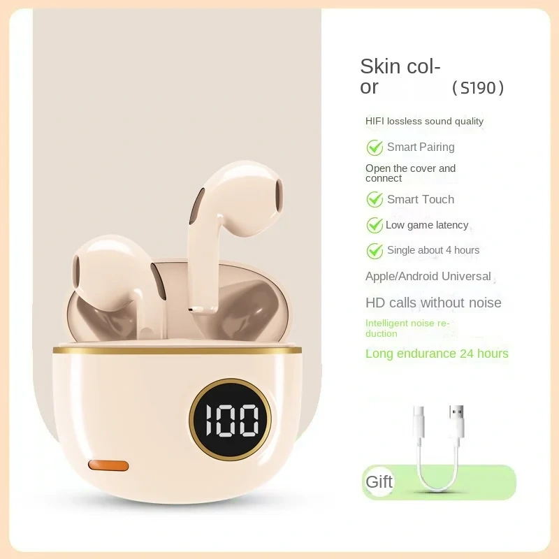 S190 Source Factory Wholesale Game Music Wireless Bluetooth Headset Sports Electric in-Ear Noise Reduction Power Display