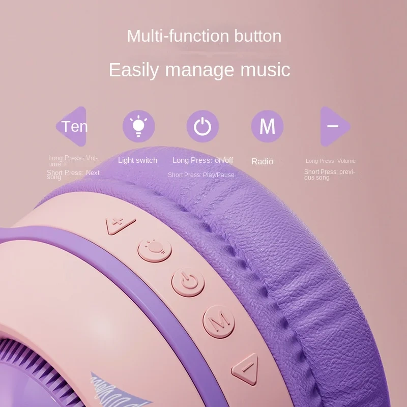 Cross-border Headset Bluetooth Headset Wireless Cute Luminous Dinosaur Children's Headset Music Girl Headset with Microphone