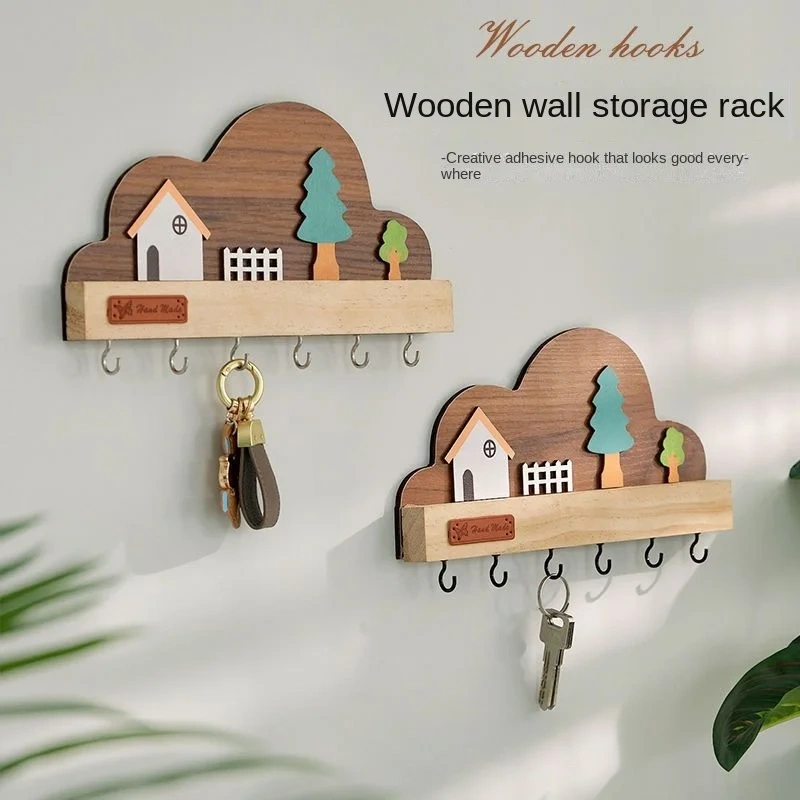 Entrance Key Storage Ins Solid Wood Punching Wall Hook Door Creative Cute Wall-mounted Decoration