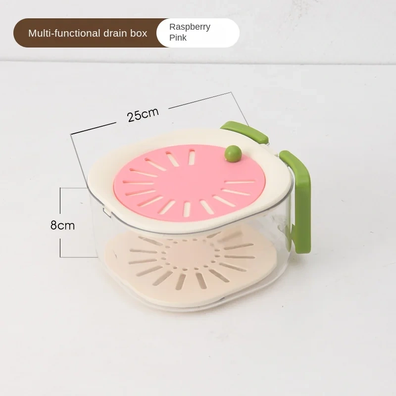 Multifunctional Drain Folding Handle Fruit Fresh-keeping Storage Box with Lid Vegetable Drain Double-layer Fresh-keeping Box