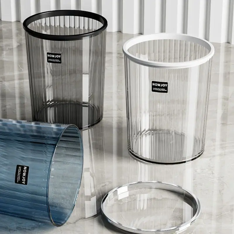 Household Transparent Light Luxury Living Room Large Bedroom Kitchen Bathroom Office Paper Basket Transparent Flower Bucket