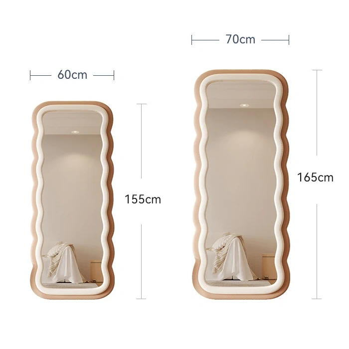 Household High-end Floor Mirror Internet Celebrity Cream Style Fitting Mirror Girls Bedroom Simple Light Luxury Dressing Mirror