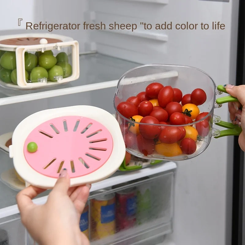 Multifunctional Drain Folding Handle Fruit Fresh-keeping Storage Box with Lid Vegetable Drain Double-layer Fresh-keeping Box