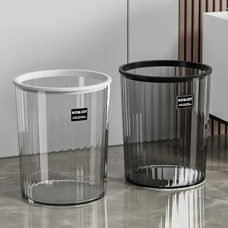 Household Transparent Light Luxury Living Room Large Bedroom Kitchen Bathroom Office Paper Basket Transparent Flower Bucket