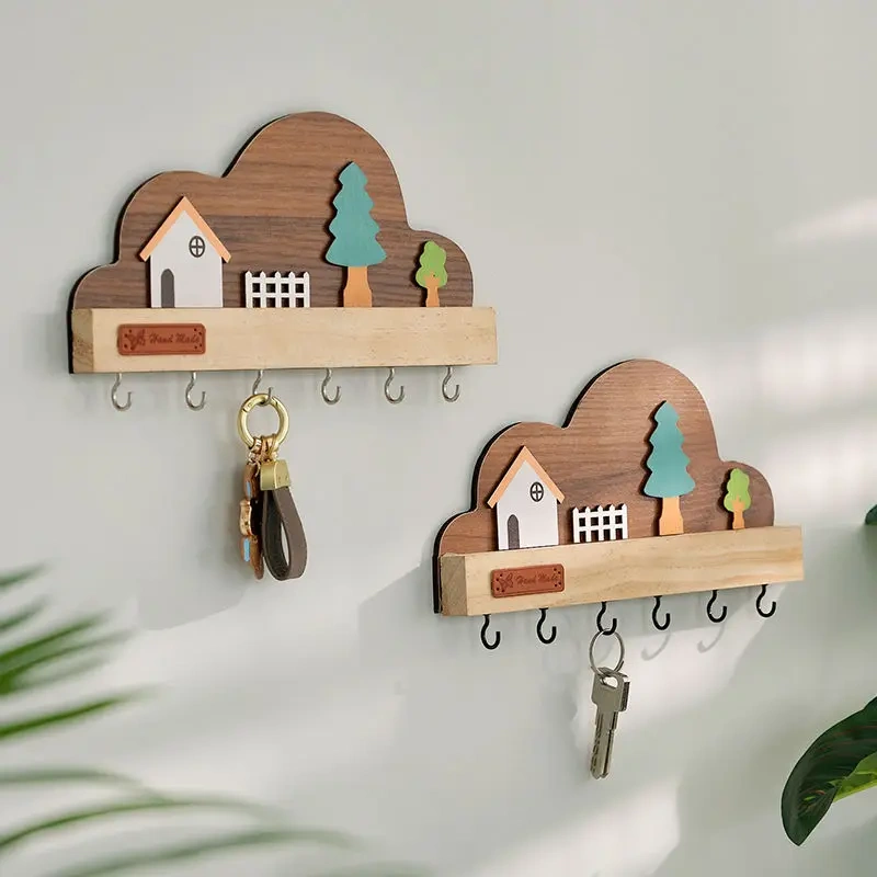 Entrance Key Storage Ins Solid Wood Punching Wall Hook Door Creative Cute Wall-mounted Decoration