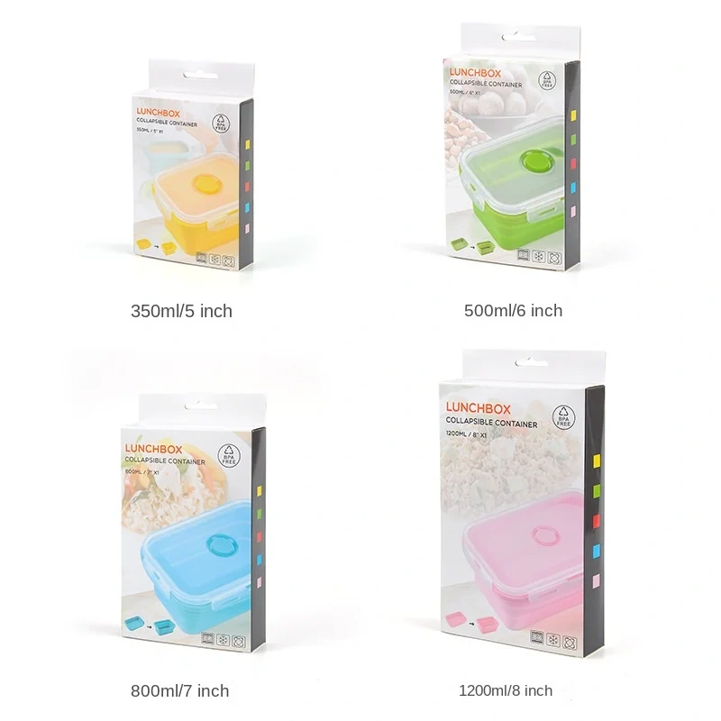 Folding Silicone Lunch Box Portable Crisper Microwave Oven Bento Box Plastic Square Lunch Box Refrigerator Storage Box Wholesale