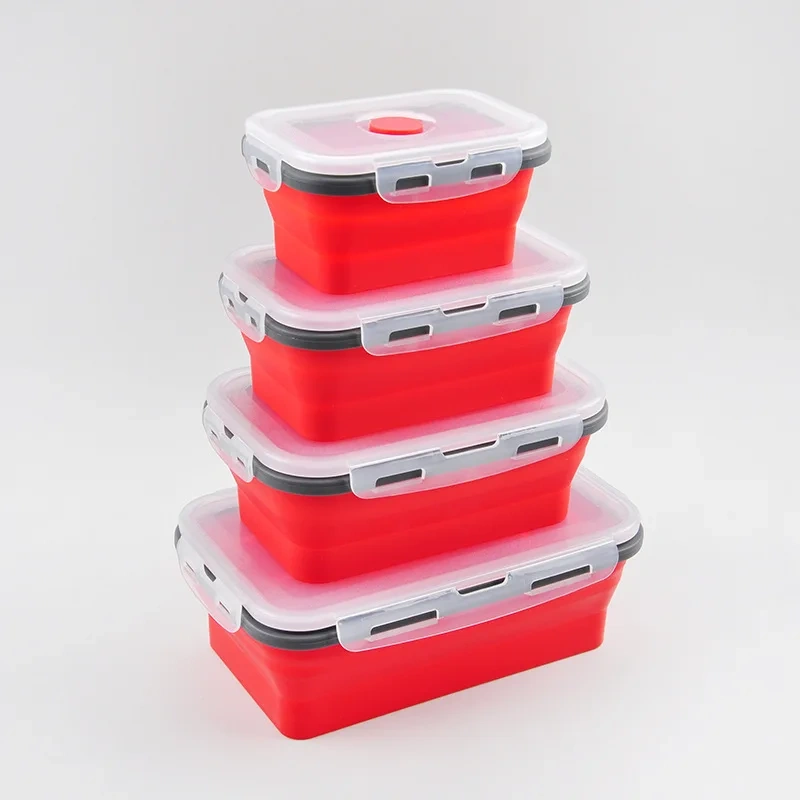Folding Silicone Lunch Box Portable Crisper Microwave Oven Bento Box Plastic Square Lunch Box Refrigerator Storage Box Wholesale