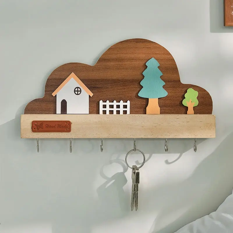 Entrance Key Storage Ins Solid Wood Punching Wall Hook Door Creative Cute Wall-mounted Decoration