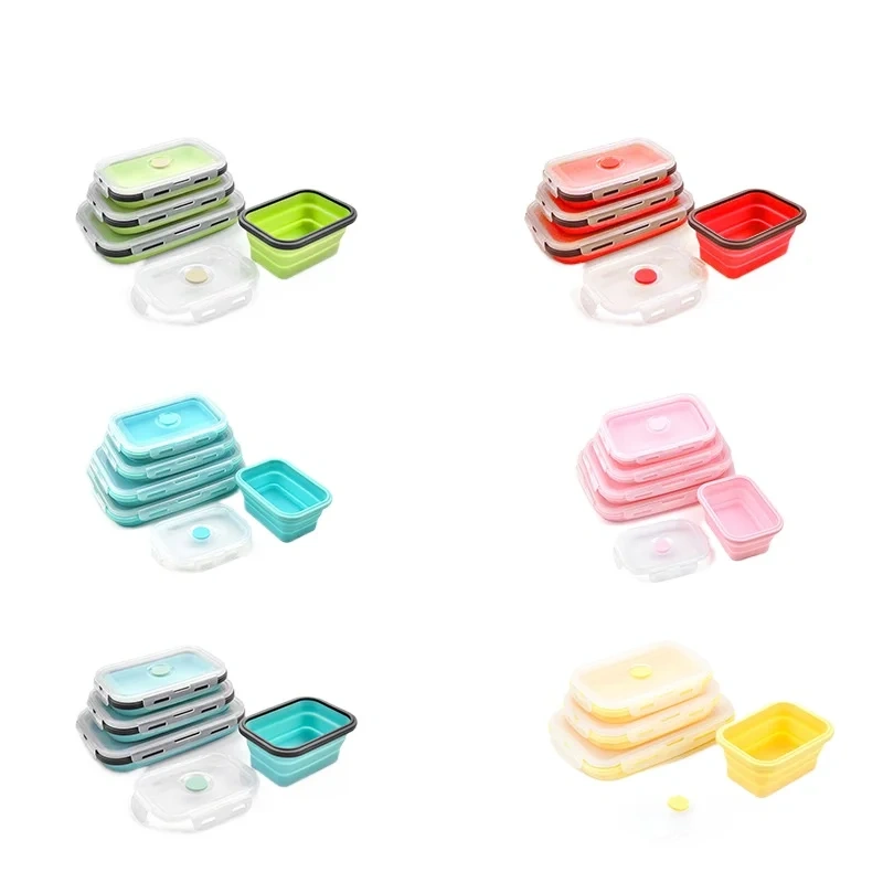 Folding Silicone Lunch Box Portable Crisper Microwave Oven Bento Box Plastic Square Lunch Box Refrigerator Storage Box Wholesale