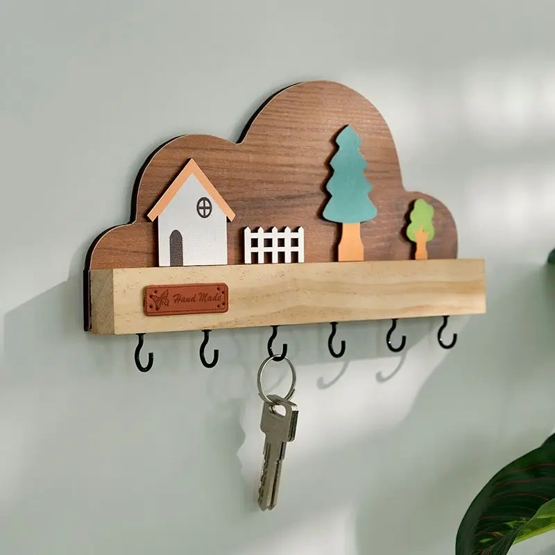 Entrance Key Storage Ins Solid Wood Punching Wall Hook Door Creative Cute Wall-mounted Decoration