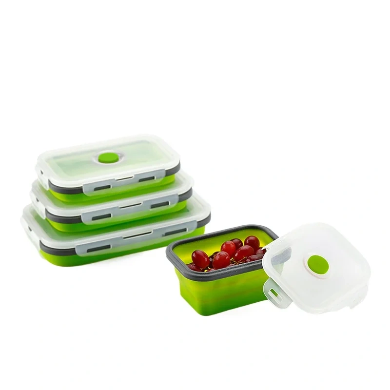 Folding Silicone Lunch Box Portable Crisper Microwave Oven Bento Box Plastic Square Lunch Box Refrigerator Storage Box Wholesale