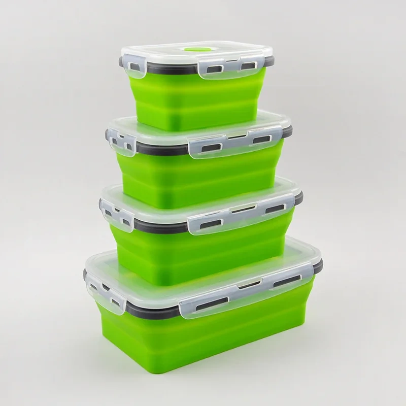 Folding Silicone Lunch Box Portable Crisper Microwave Oven Bento Box Plastic Square Lunch Box Refrigerator Storage Box Wholesale