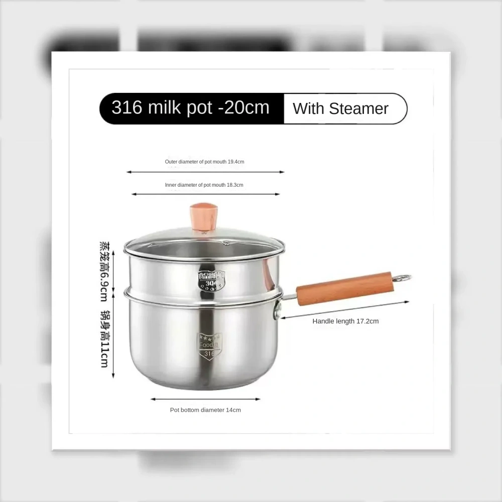 316 Stainless Steel Milk Pot Baby Complementary Food Pot Extra Thick Non-stick Pot Instant Noodle Pot Baby Cooking
