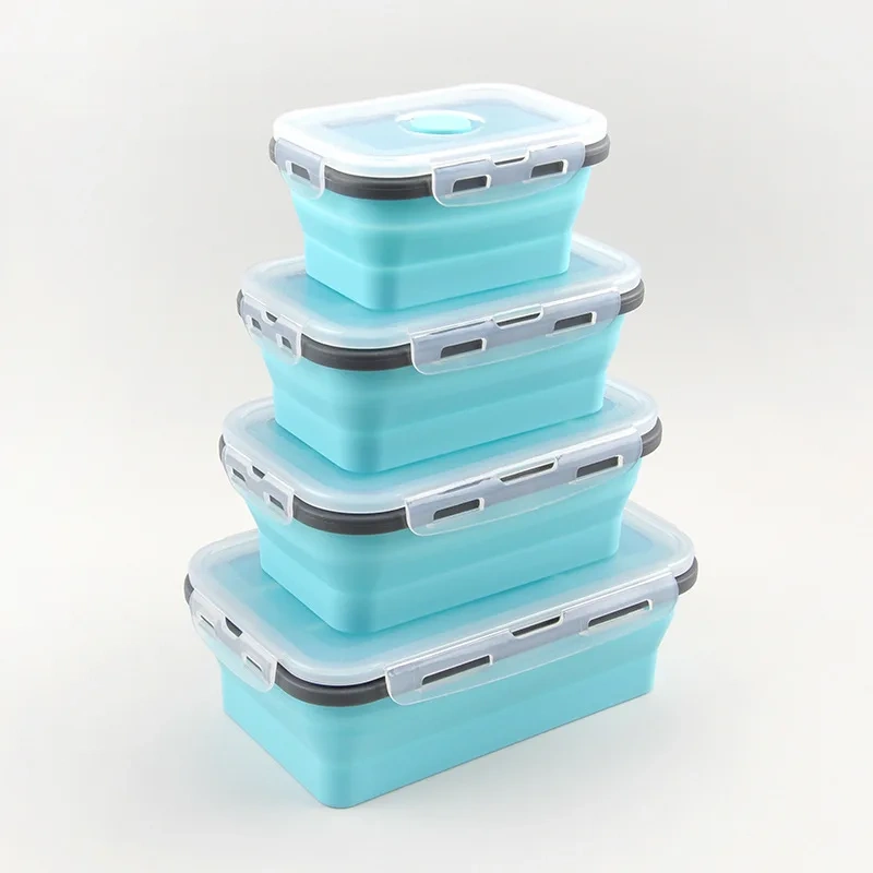 Folding Silicone Lunch Box Portable Crisper Microwave Oven Bento Box Plastic Square Lunch Box Refrigerator Storage Box Wholesale
