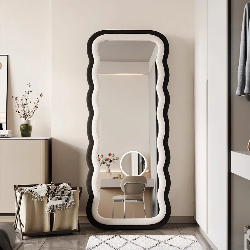 Household High-end Floor Mirror Internet Celebrity Cream Style Fitting Mirror Girls Bedroom Simple Light Luxury Dressing Mirror