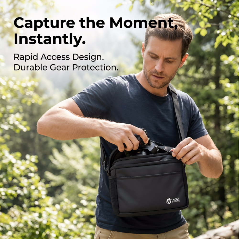 Durable Lightweight Camera Case for DSLR Body + 2 Lenses, Protective Interior & Flexible Storage, Portable Camera Shoulder Bag for Travel & Outdoor Adventure