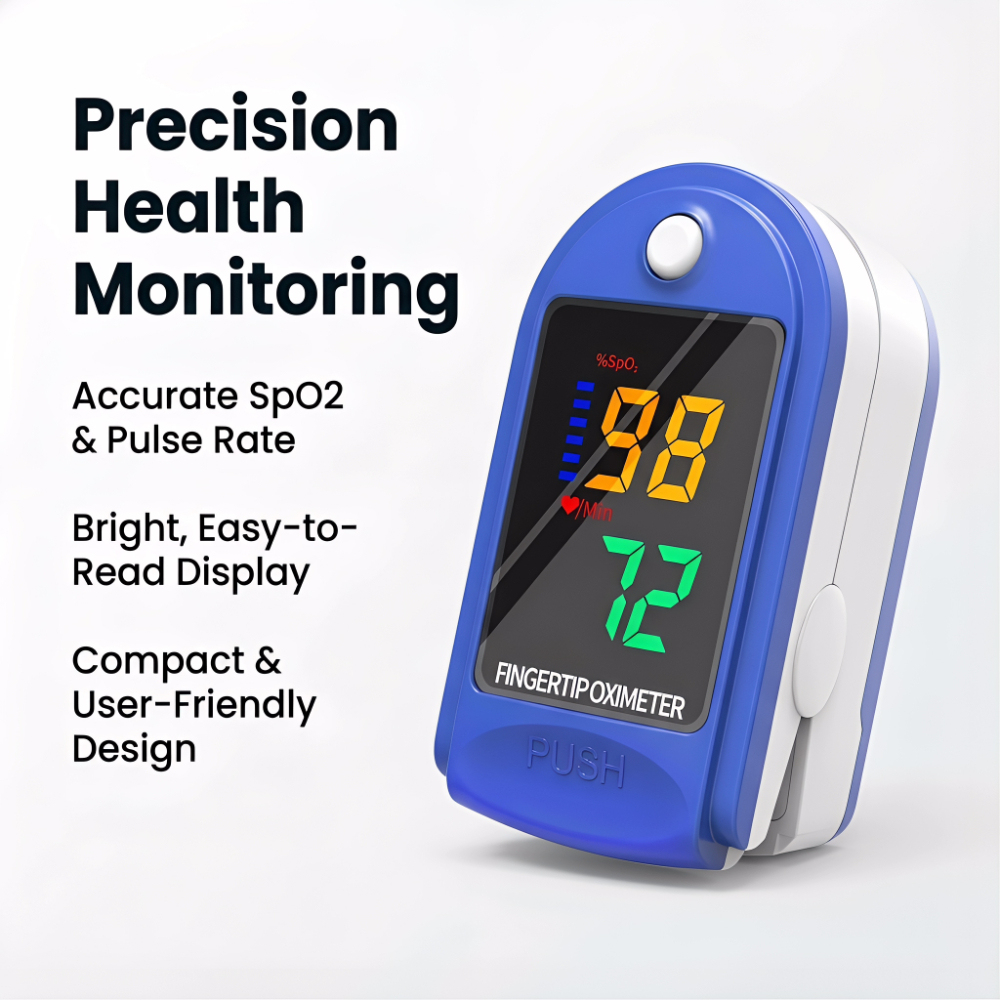Portable Fingertip Pulse Oximeter with One-Button Measurement, 8s Fast Reading & Crystal Clear LED Display - Blood Oxygen Monitor