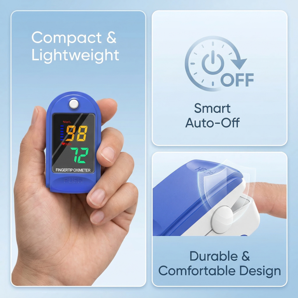 Portable Fingertip Pulse Oximeter with One-Button Measurement, 8s Fast Reading & Crystal Clear LED Display - Blood Oxygen Monitor