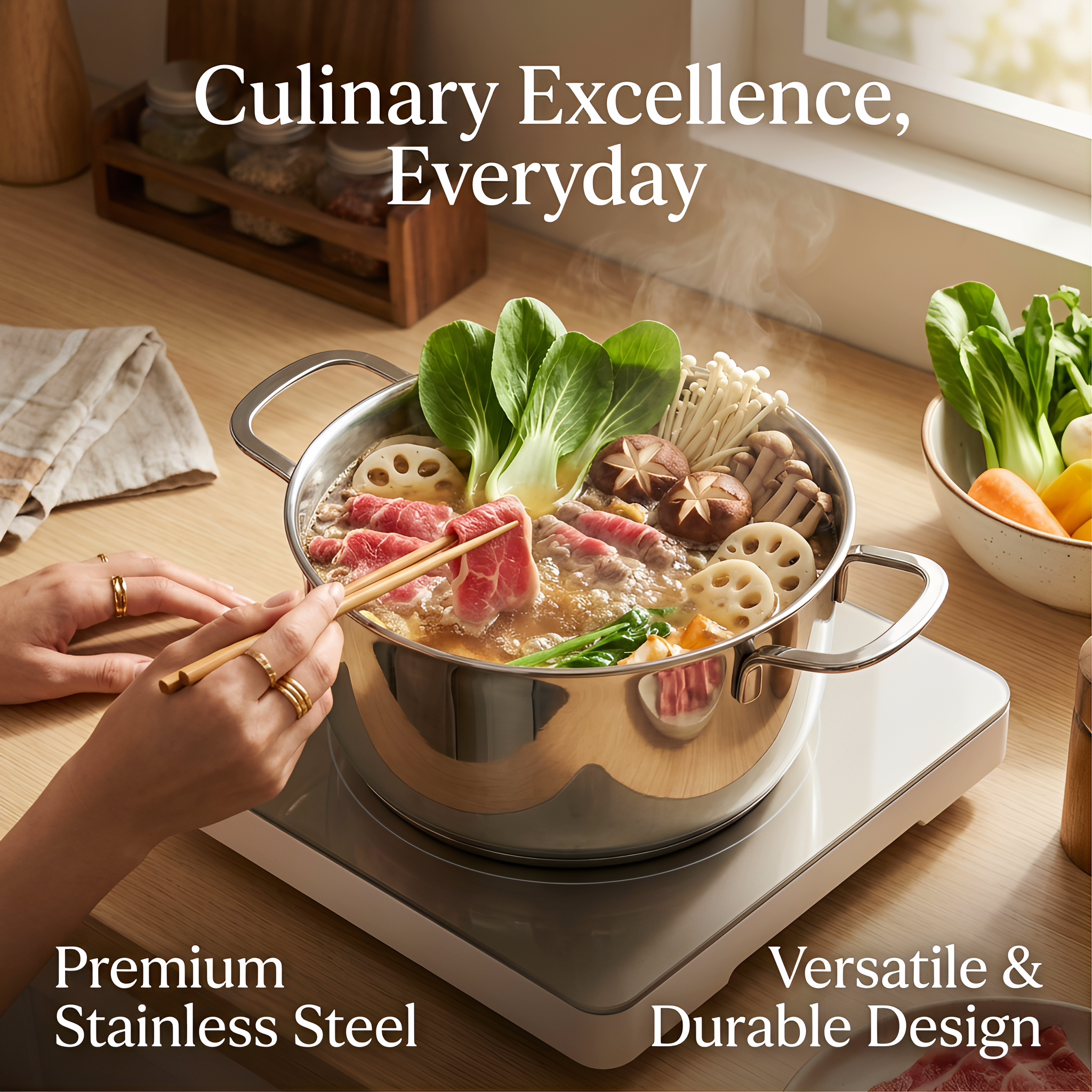 24cm Premium Stainless Steel Stock Pot with Glass Lid, Even Heat Distribution, Durable & Easy to Clean, Induction & All Cooktops Safe, Versatile Cooking Pot for Soups, Stews, Pasta