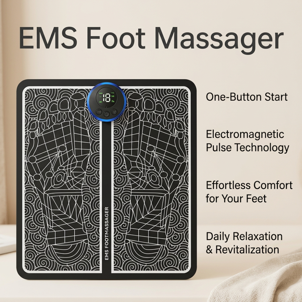 EMS Foot Massager Mat - Easy One-Button Operation, Multi-Mode EMS Pulse, Foldable Portable Foot Massage Pad with Targeted Relief