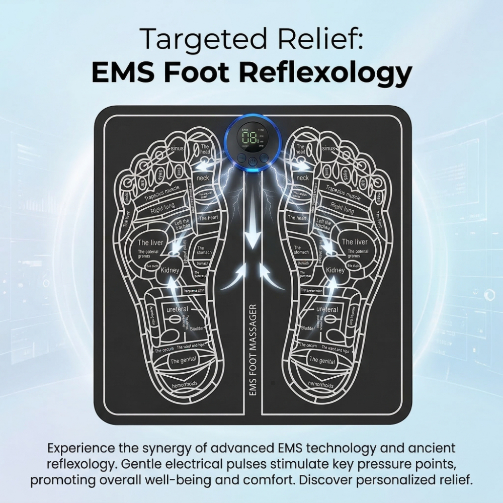 EMS Foot Massager Mat - Easy One-Button Operation, Multi-Mode EMS Pulse, Foldable Portable Foot Massage Pad with Targeted Relief
