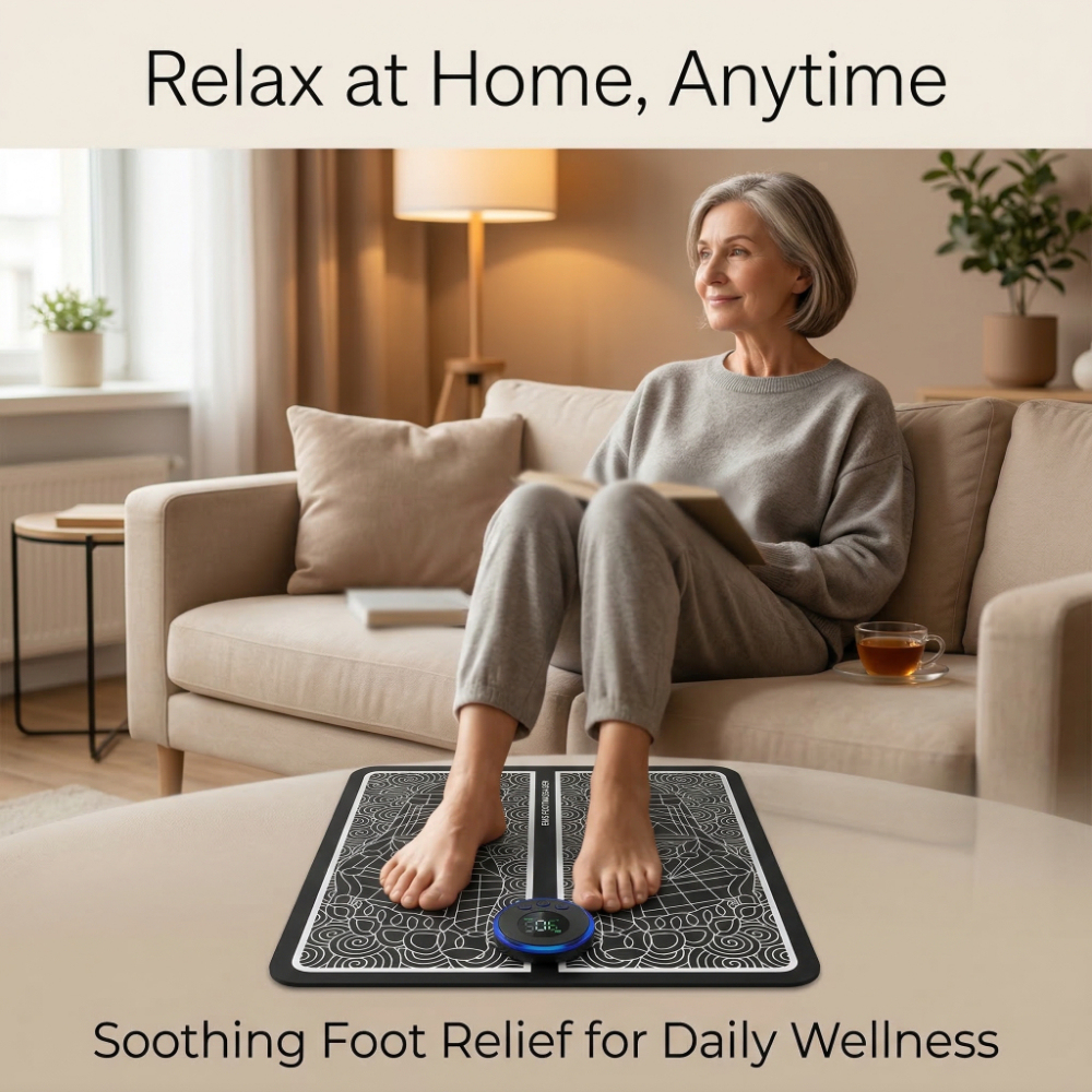 EMS Foot Massager Mat - Easy One-Button Operation, Multi-Mode EMS Pulse, Foldable Portable Foot Massage Pad with Targeted Relief