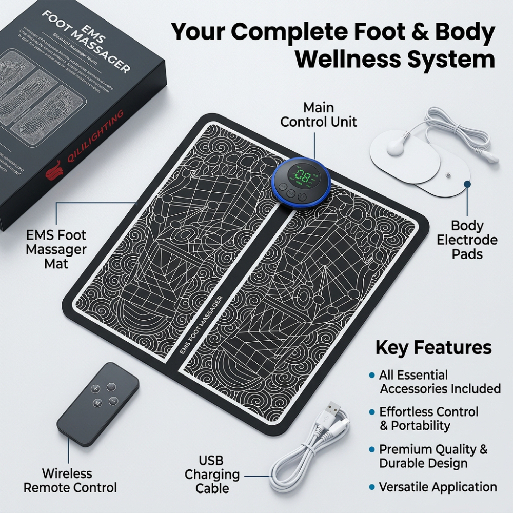 EMS Foot Massager Mat - Easy One-Button Operation, Multi-Mode EMS Pulse, Foldable Portable Foot Massage Pad with Targeted Relief