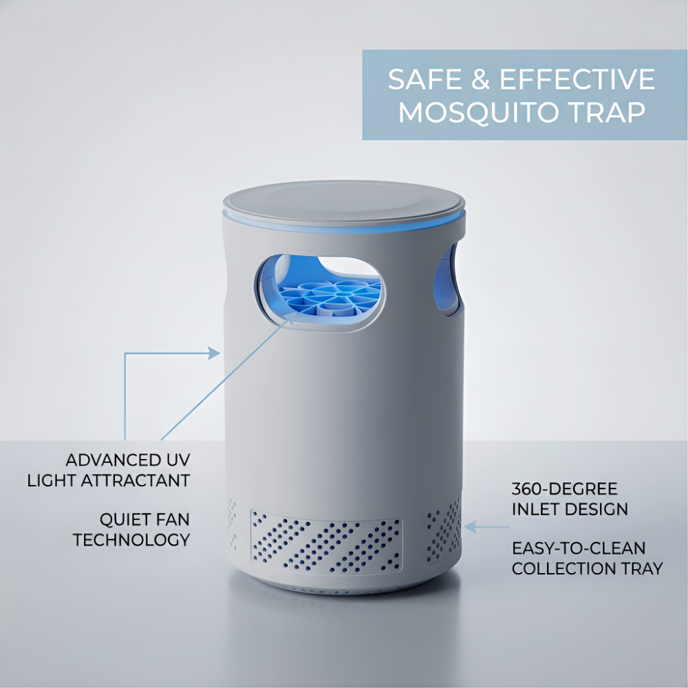 Safe & Effective Mosquito Trap with Advanced UV Light & Quiet Fan Technology - 360° Inlet Design Easy-to-Clean Mosquito Killer