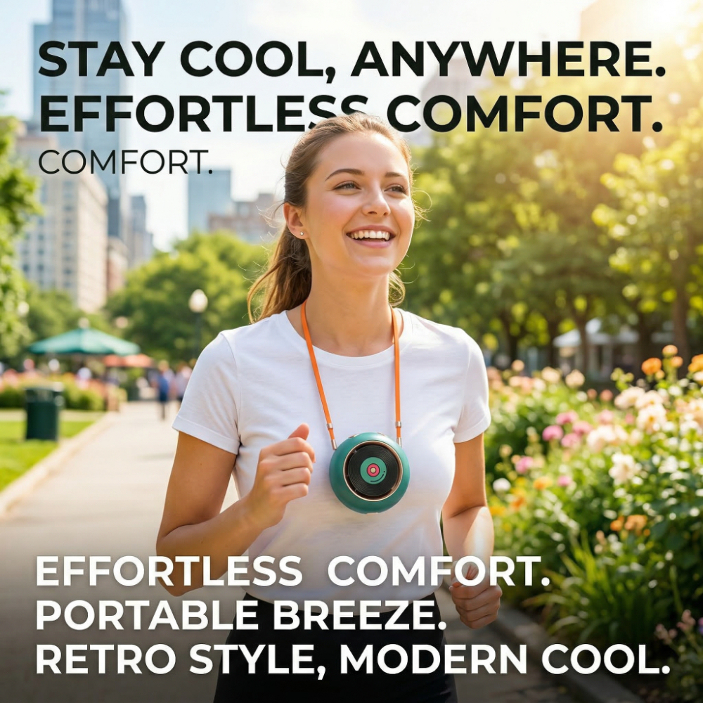 Portable Neck Fan with Hidden Air Duct & Powerful Airflow - Retro Design Instant Cool Relief Fan for Travel & Sports