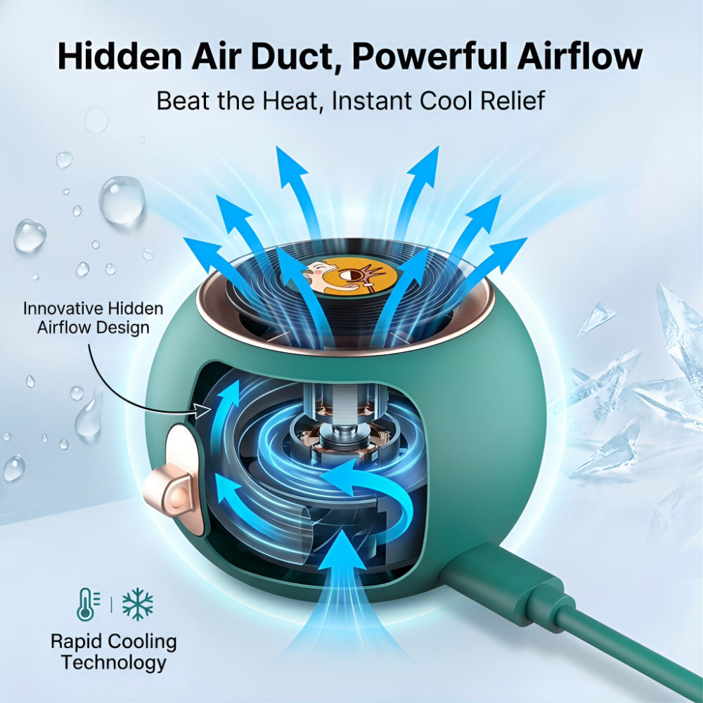 Portable Neck Fan with Hidden Air Duct & Powerful Airflow - Retro Design Instant Cool Relief Fan for Travel & Sports