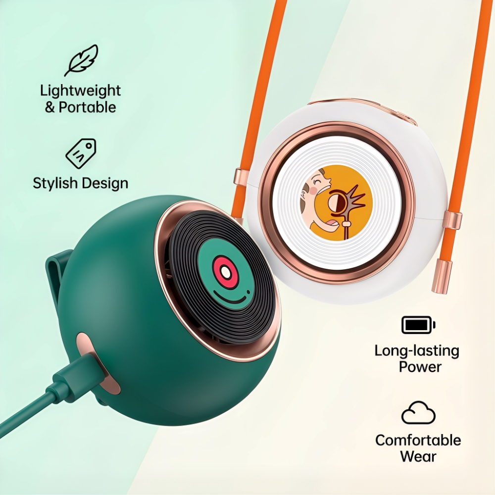 Portable Neck Fan with Hidden Air Duct & Powerful Airflow - Retro Design Instant Cool Relief Fan for Travel & Sports