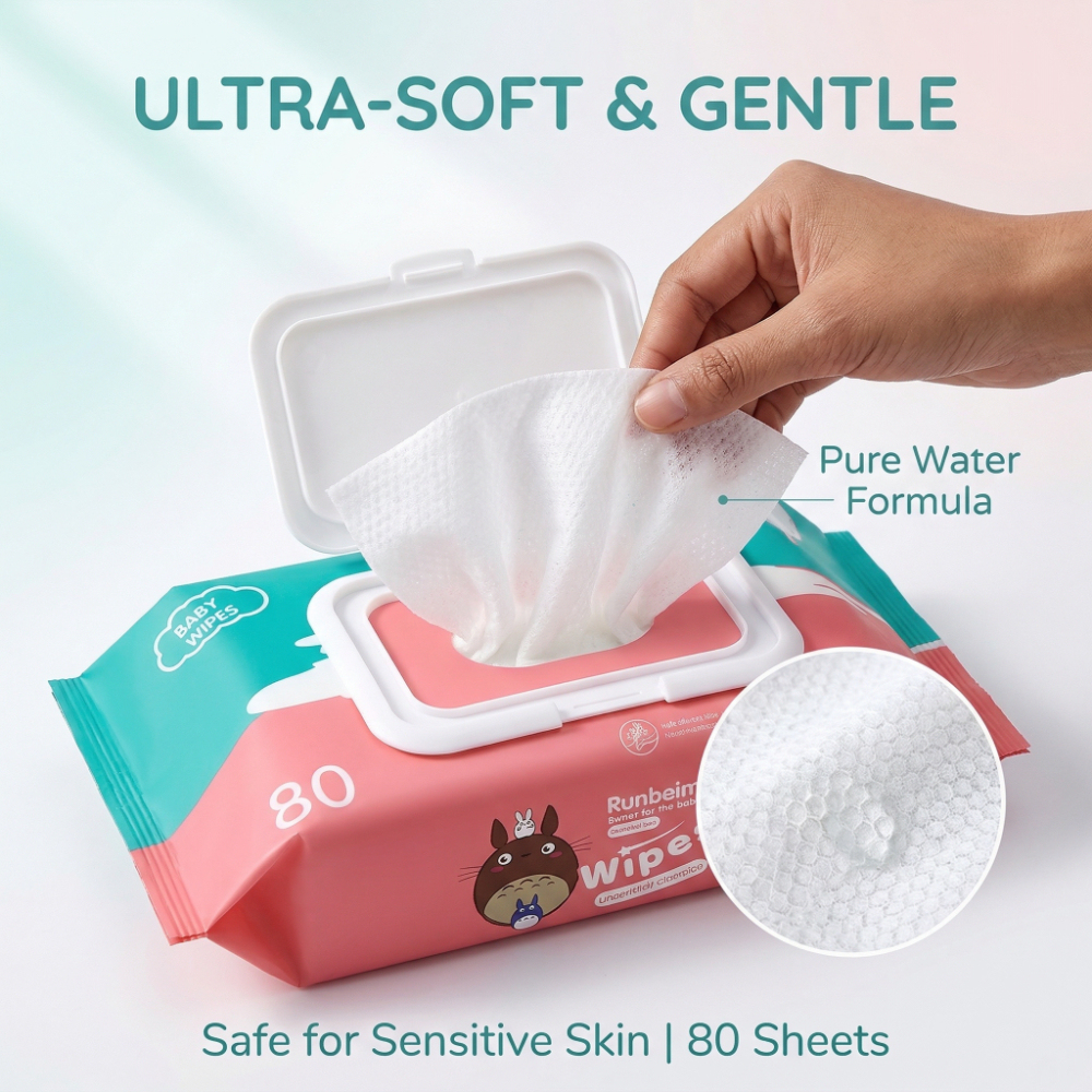 Baby Wipes 80 Sheets - Ultra-Soft Gentle Pure Water Formula, Hypoallergenic Wipes Safe for Sensitive Skin