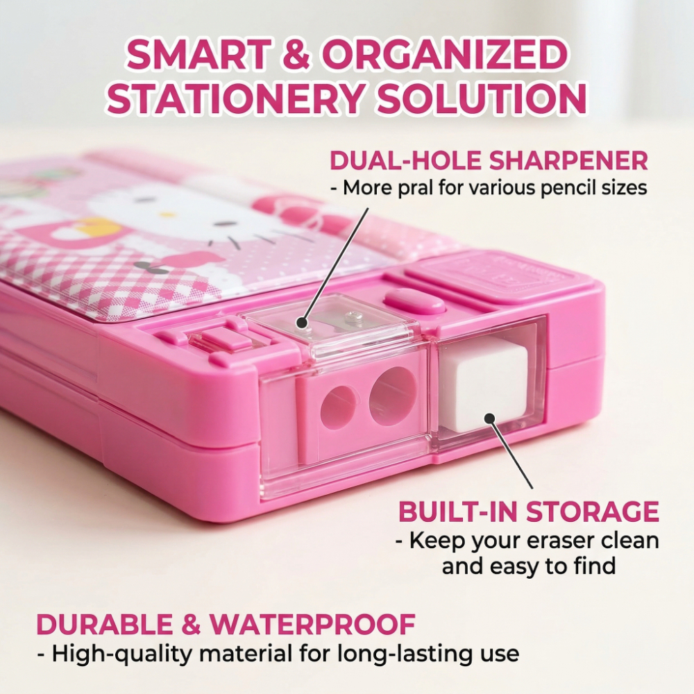 Multifunctional Hello Kitty Pencil Box, Smart Classified Storage Design - Pink School Pencil Case with Built-in Sharpener