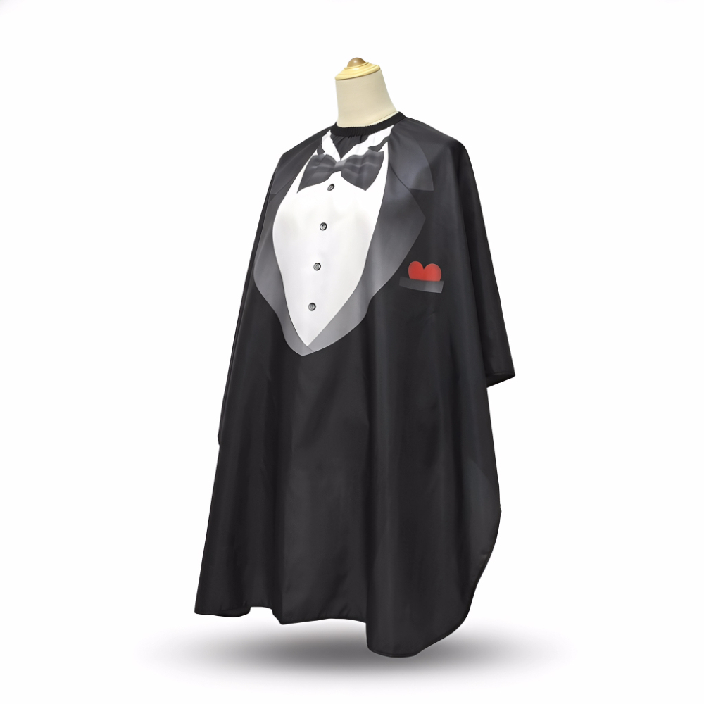 Tuxedo Print Barber Hair Cutting Cape, Premium Soft Breathable Fabric - Reinforced Elastic Collar Full Coverage Water-Resistant Cape for Hairdressing