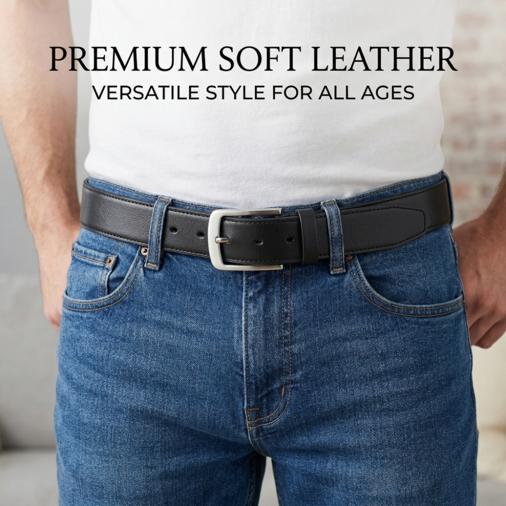 Men's Flexible Genuine Leather Belt - Premium Soft Leather with Durable Metal Buckle, Versatile Style for All Ages