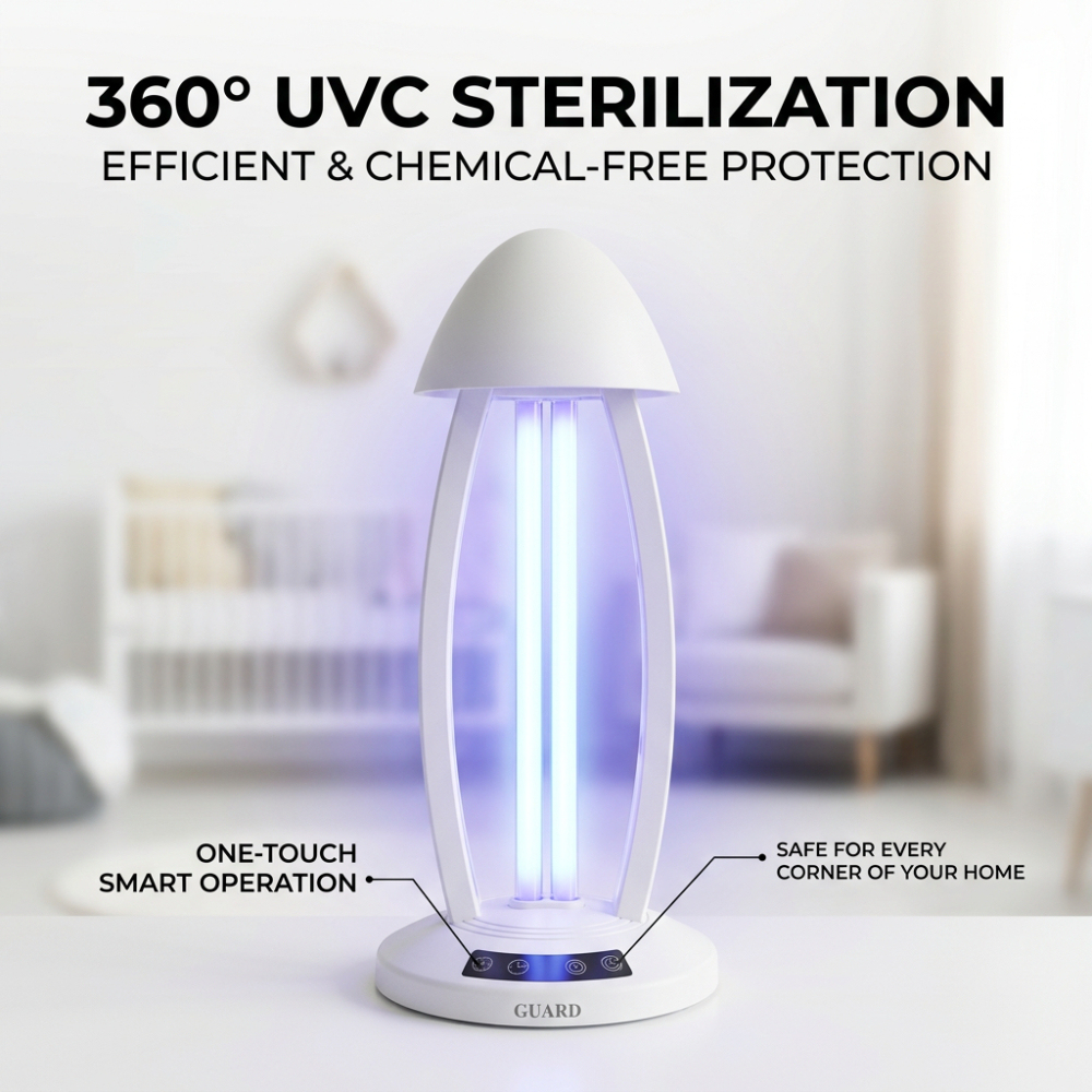 UVC Sterilization Lamp - 360° Chemical-Free UV Sanitizer Lamp with One-Touch Smart Operation for Home & Baby Room